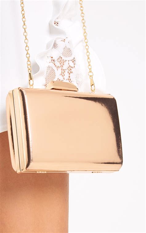 rose gold metallic clutch bag